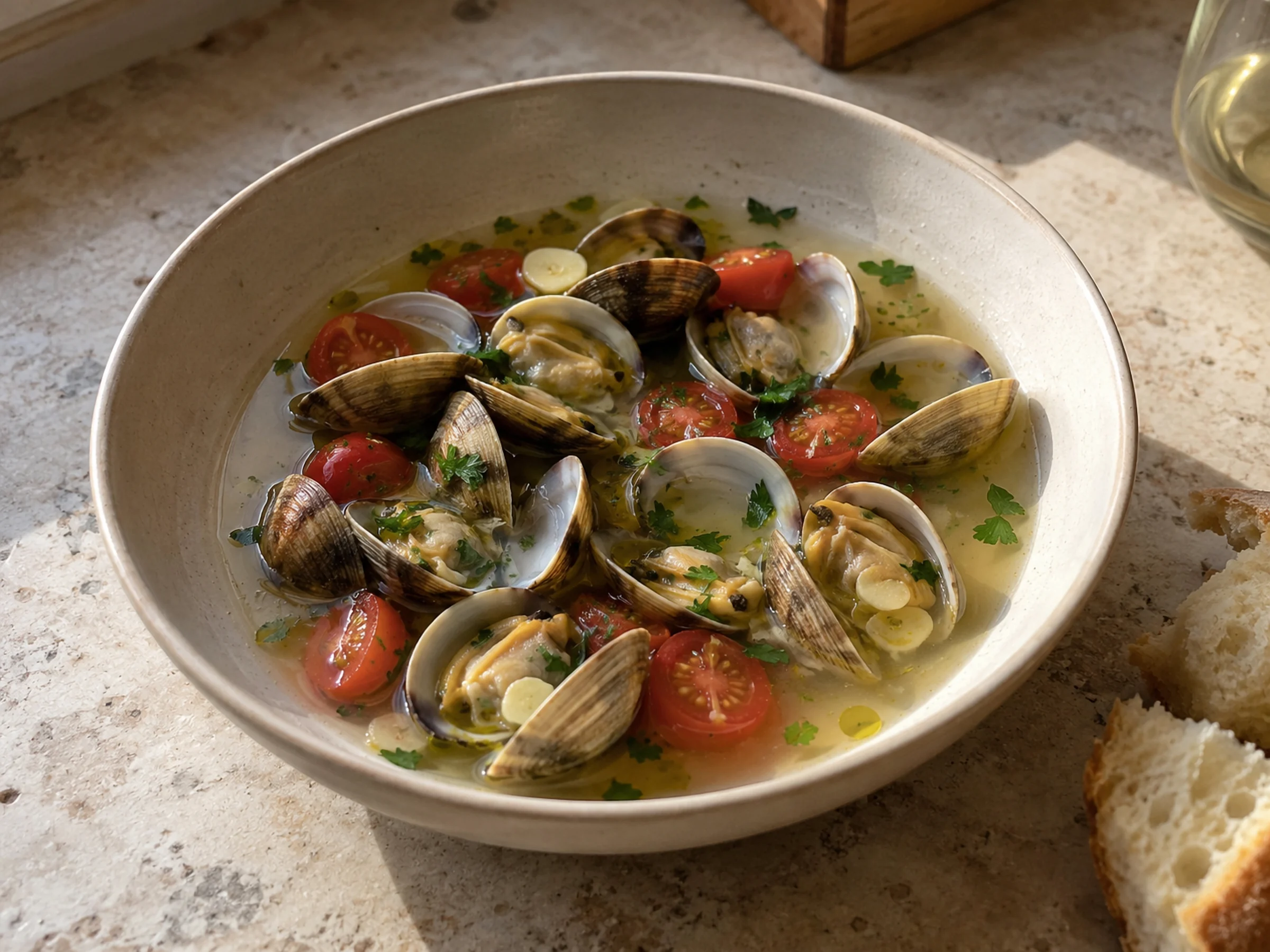 Clams in Wine-Forward Broth